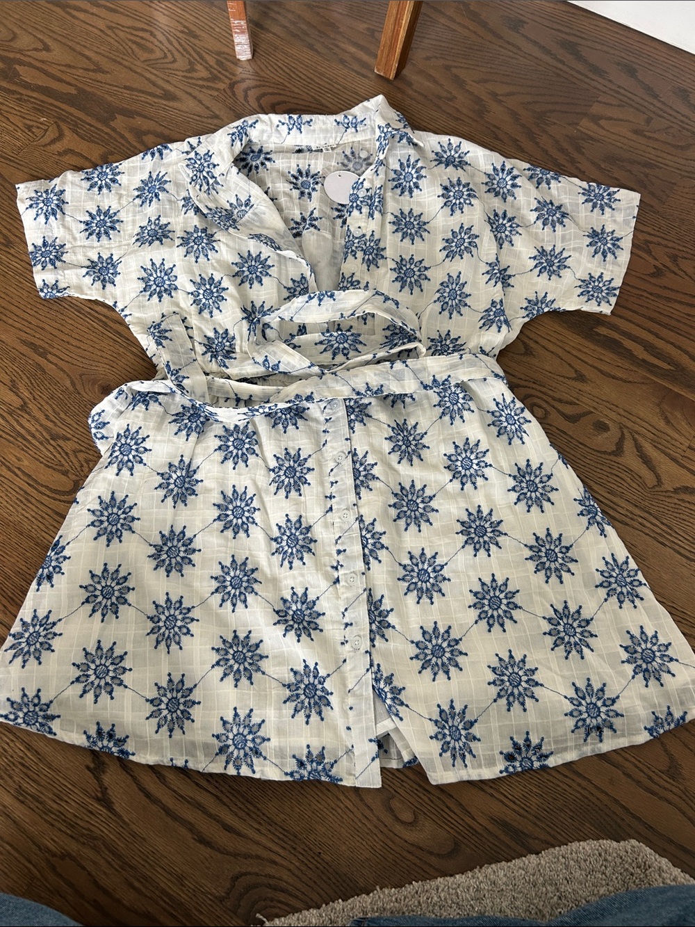 En Creme Cream Mini Dress with Blue Starburst Print